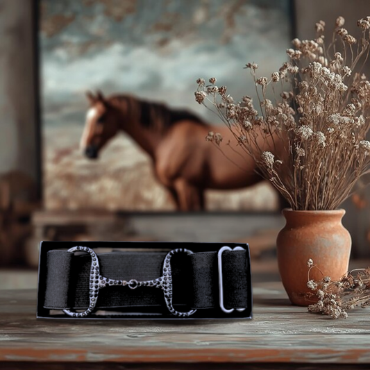 Elasticated Rhinestone Snaffle Bit Belt – Black with Hematite