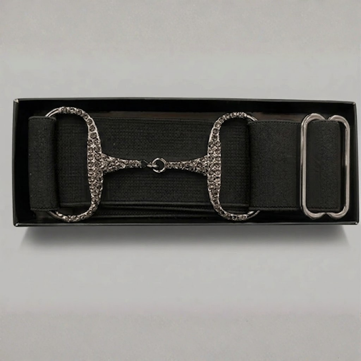 Elasticated Rhinestone Snaffle Bit Belt – Black with Hematite