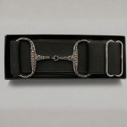 Elasticated Rhinestone Snaffle Bit Belt – Black with Hematite