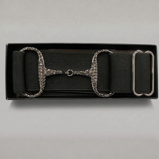 Elasticated Rhinestone Snaffle Bit Belt – Black with Hematite
