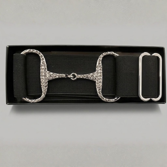 Elasticated Rhinestone Snaffle Bit Belt – Black with Silver