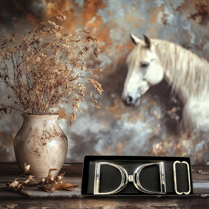 Elasticated Chic Stirrup Belt – Black with Silver