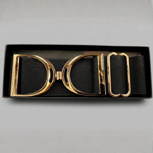 Elasticated Chic Stirrup Belt – Black with Gold