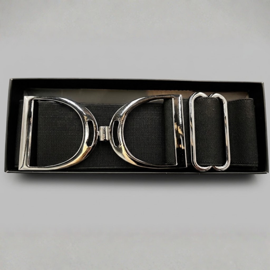 Elasticated Chic Stirrup Belt – Black with Silver